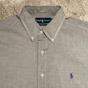 EUC Ralph Lauren LS Button-Down Shirt, Gray, Cotton, Classic Fit, Size 16, 34/35